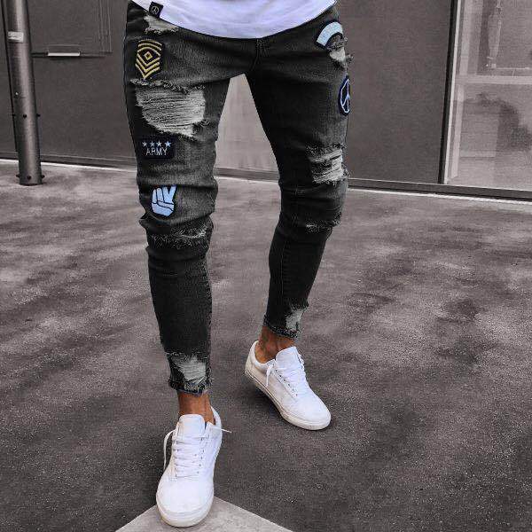 High quality Men Brand Fashion Men'S Ripped Skinny Biker Jeans Destroyed Frayed Slim Fit Denim Pants M-XXXL
