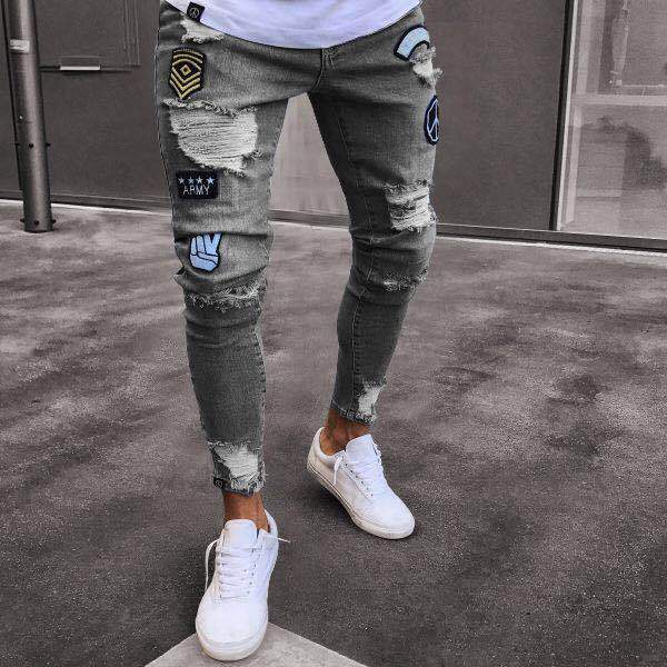 High quality Men Brand Fashion Men'S Ripped Skinny Biker Jeans Destroyed Frayed Slim Fit Denim Pants M-XXXL