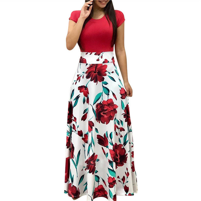 2021 High quality Vintage Floral Print Patchwork Long Dress Women Casual Short Sleeve Party  Elegant Ladies Sundress