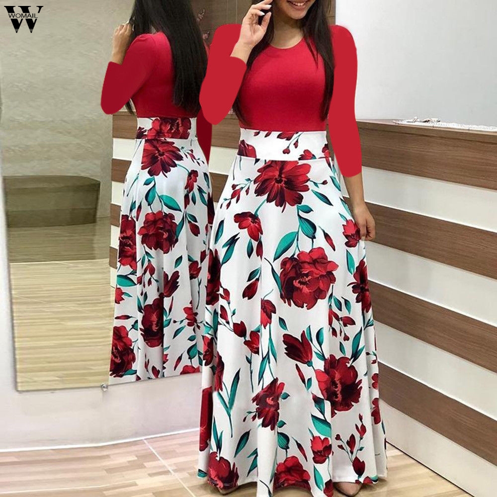 High quality Woman Dresses Women Floral Boho Print Dress Autumn Winter Female Long Dresses For Prom Vestidos