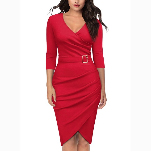 High quality Women's Vintage Sexy Irregular Hem 3/4 Sleeve Cocktail Party Women Dress