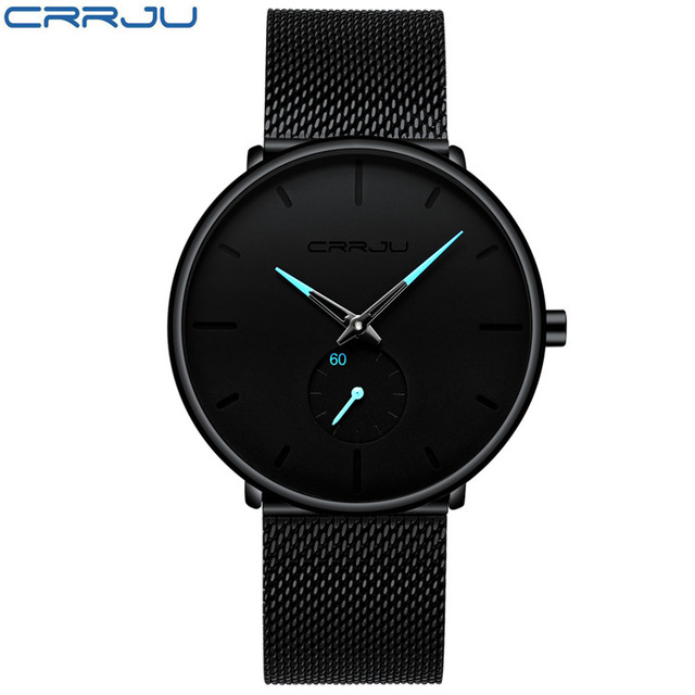 High quality Crrju Mens Watches Top Brand Luxury Quartz Watch Men Casual Slim Mesh Waterproof Watch