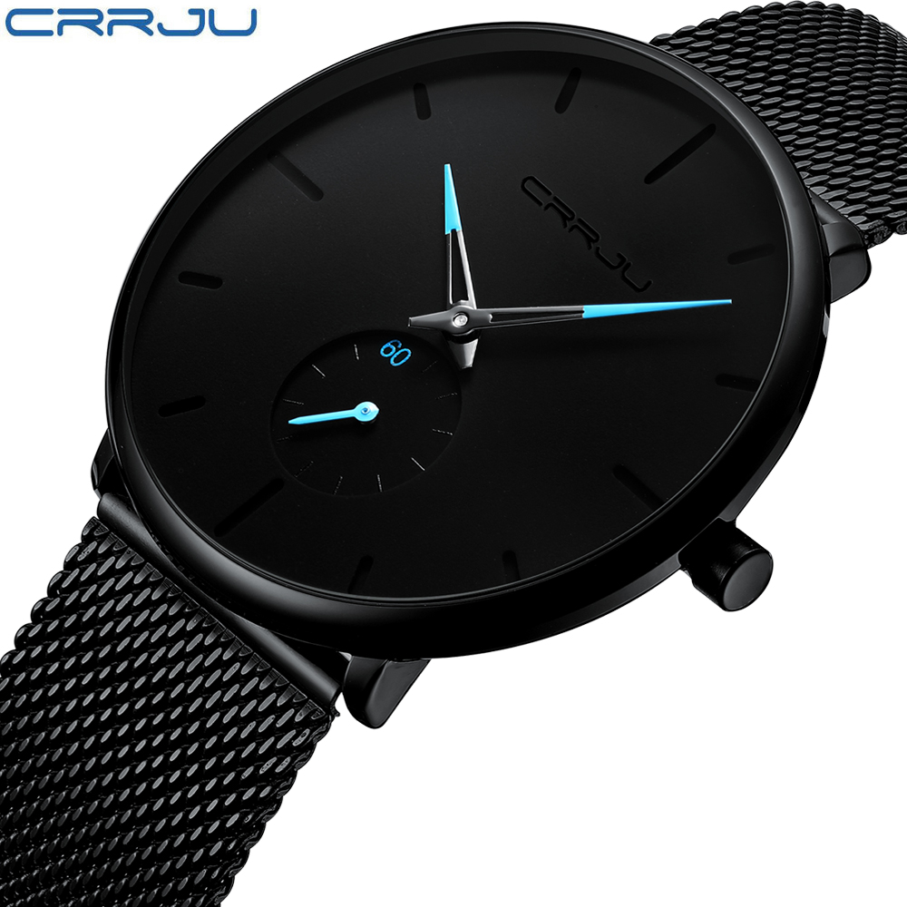 High quality Crrju Mens Watches Top Brand Luxury Quartz Watch Men Casual Slim Mesh Waterproof Watch
