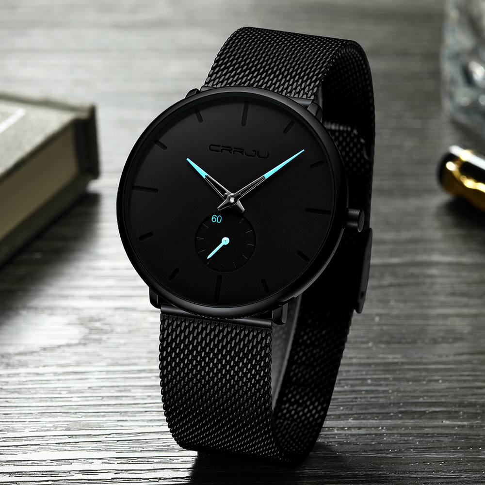 High quality Crrju Mens Watches Top Brand Luxury Quartz Watch Men Casual Slim Mesh Waterproof Watch