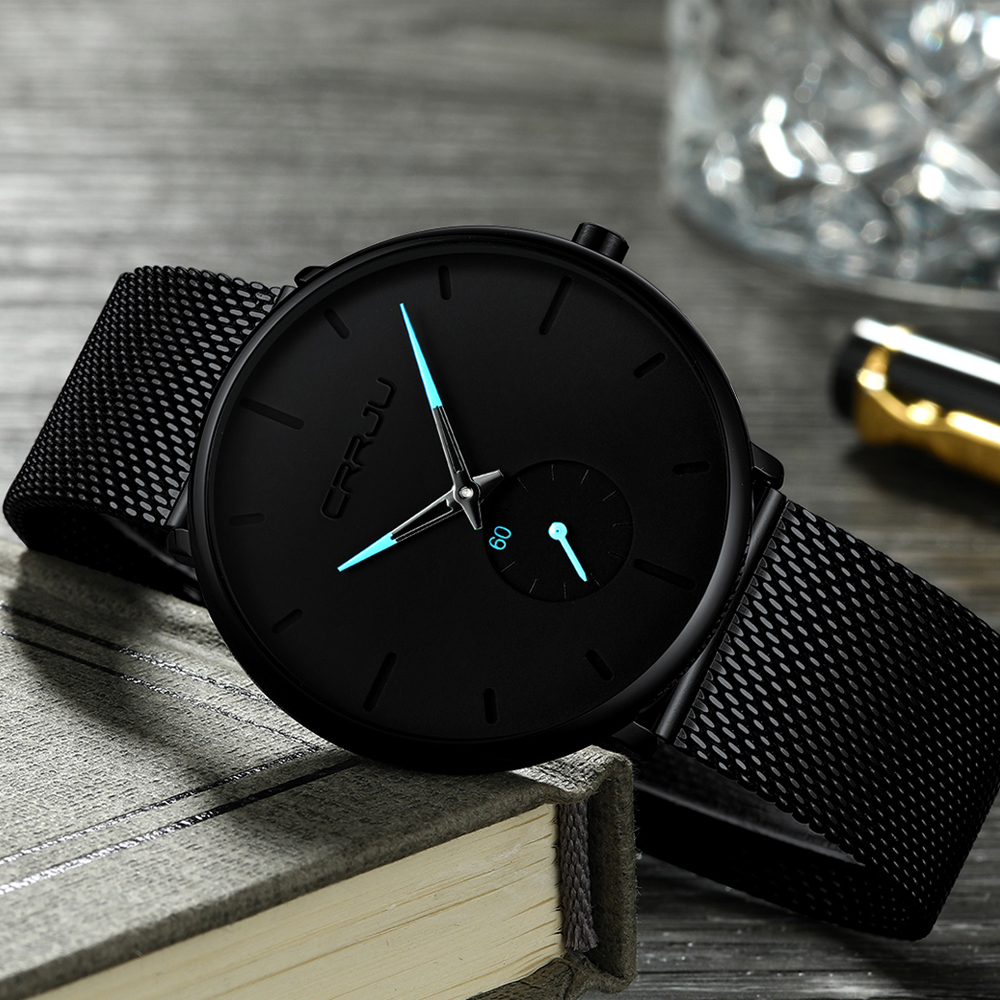 High quality Crrju Mens Watches Top Brand Luxury Quartz Watch Men Casual Slim Mesh Waterproof Watch