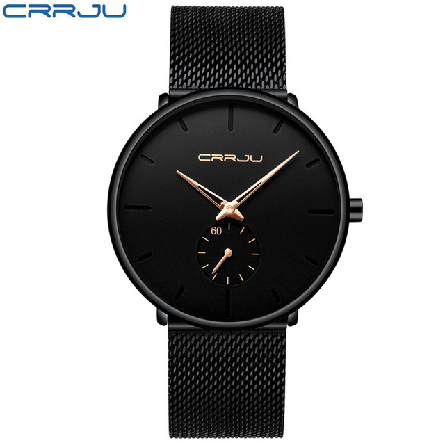 High quality Crrju Mens Watches Top Brand Luxury Quartz Watch Men Casual Slim Mesh Waterproof Watch