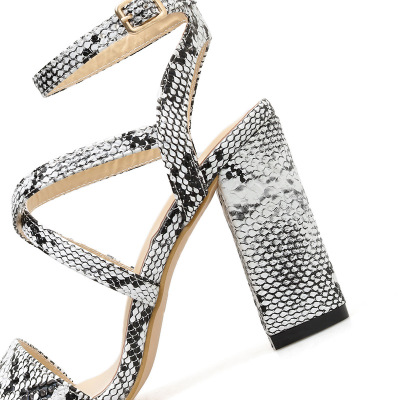 2021 High quality Women Summer Sandals Open toe snake PU leather shoes woman zapatos Ladies chunky high heels pumps