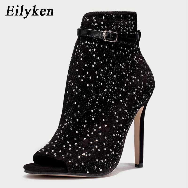 2021 High quality Women Crystal Sandals Ankle Straps Buckle Transparent Cover Heel Pumps Ladies Sandals Party Shoes