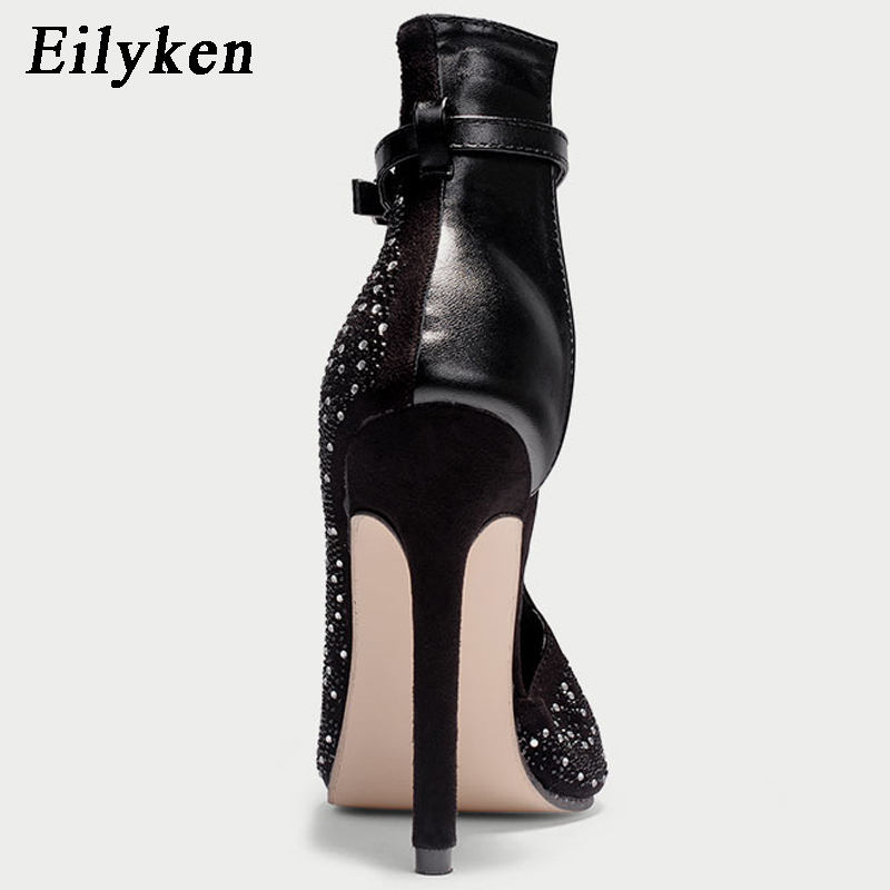 2021 High quality Women Crystal Sandals Ankle Straps Buckle Transparent Cover Heel Pumps Ladies Sandals Party Shoes