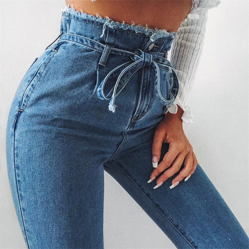 High quality Jeans Women High Waist Jeans Skinny Jeans Sashes High MOM Jeans Casual Black Sexy Denim Pencil Pants
