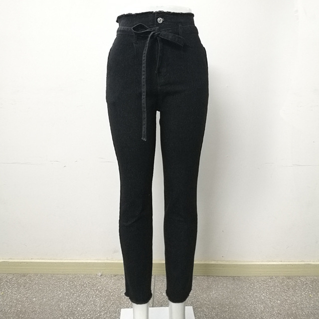 High quality Jeans Women High Waist Jeans Skinny Jeans Sashes High MOM Jeans Casual Black Sexy Denim Pencil Pants