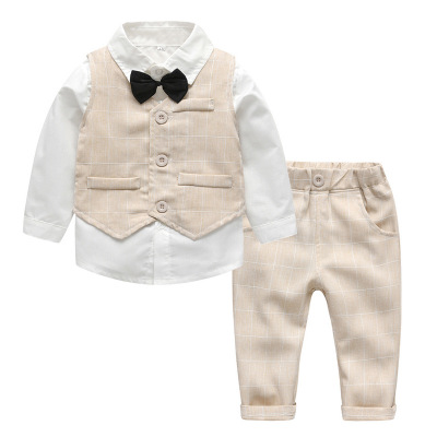 High quality children's clothing autumn boys plaid vest three-piece suit children's clothes baby set