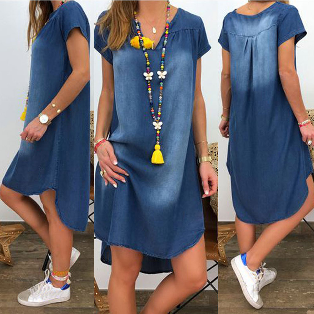 High quality Summer Women's Casual Jeans Dress Cool V-Neck Denim Long Party Dresses