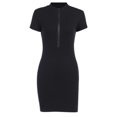 2021 High quality Summer Dress Women Fashion Zipper Bodycon Dress Solid Short Sleeve Office Ribbed Sexy Dress