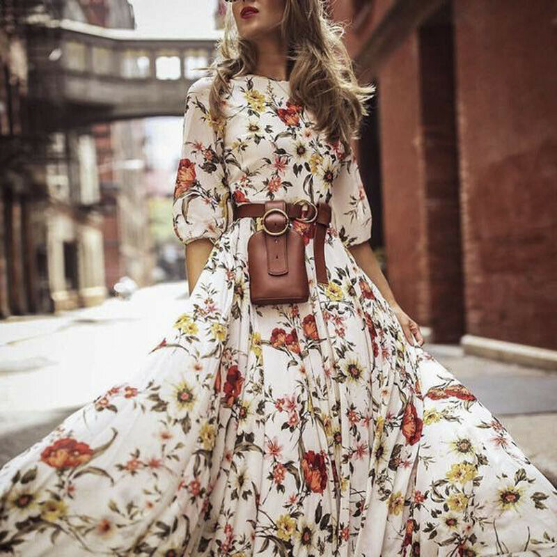 2021 High quality Women's Dress Floral Summer Beach Party Long Sundress Fashion Ladies Casual Daily Half Sleeve Dress