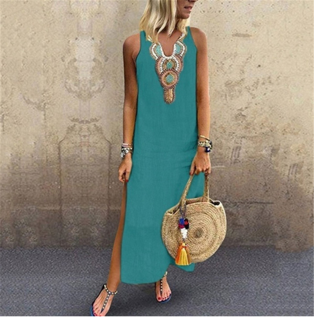 2021 High quality Women's Maxi Beach Dress Fashion Ladies Sleeveless Casual Boho Floral Summer dress