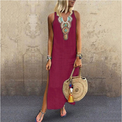 2021 High quality Women's Maxi Beach Dress Fashion Ladies Sleeveless Casual Boho Floral Summer dress