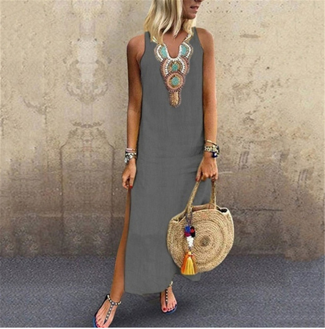 2021 High quality Women's Maxi Beach Dress Fashion Ladies Sleeveless Casual Boho Floral Summer dress