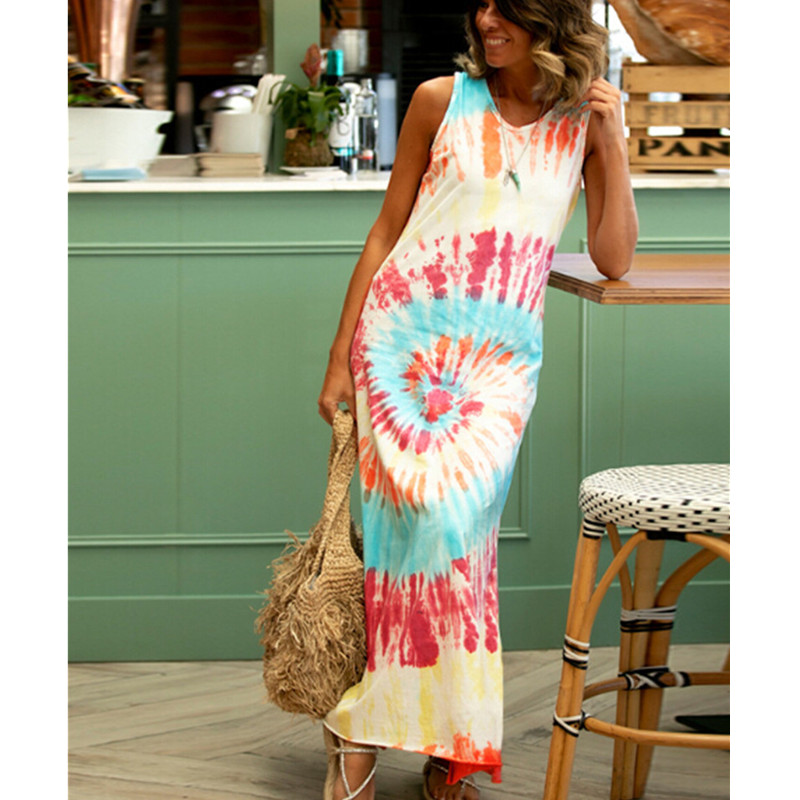2021 High quality Fashion Women Dress Ladies Summer Loose Floral Sleeveless Dress Beach Casual Boho Maxi Dresses