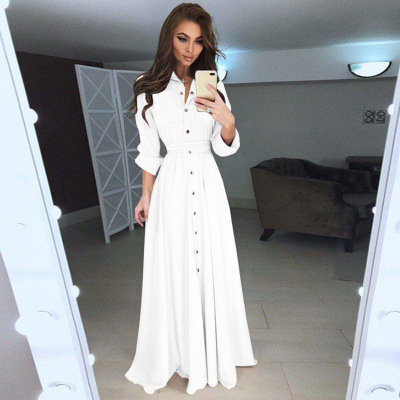 High quality Shirt Dress Women Turn-down Collar Solid Spring Maxi Ladies Dresses Long Sleeve Casual Women Dress