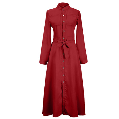 High quality Shirt Dress Women Turn-down Collar Solid Spring Maxi Ladies Dresses Long Sleeve Casual Women Dress