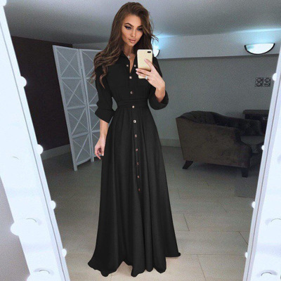 High quality Shirt Dress Women Turn-down Collar Solid Spring Maxi Ladies Dresses Long Sleeve Casual Women Dress