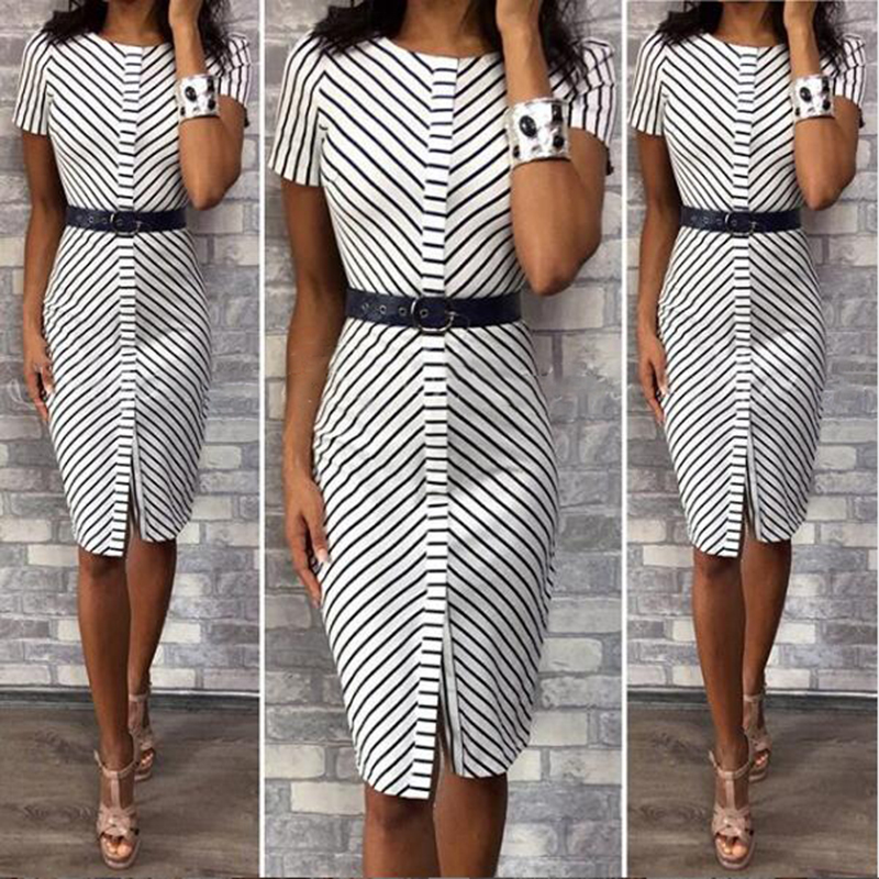 2021 High quality Women Dress Ladies Office Fashion Business Short Sleeves Formal Clothing Round Neck Stylish dress