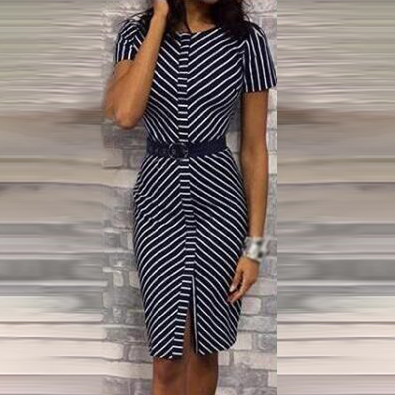 2021 High quality Women Dress Ladies Office Fashion Business Short Sleeves Formal Clothing Round Neck Stylish dress