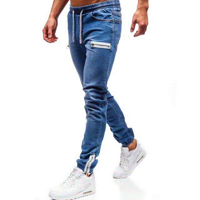 High quality Casual Skinny Jeans Men Straight Denim Jeans Pants Skinny men's jeans are light colored and ripped