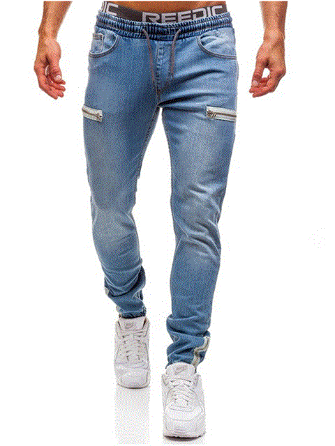 High quality Casual Skinny Jeans Men Straight Denim Jeans Pants Skinny men's jeans are light colored and ripped