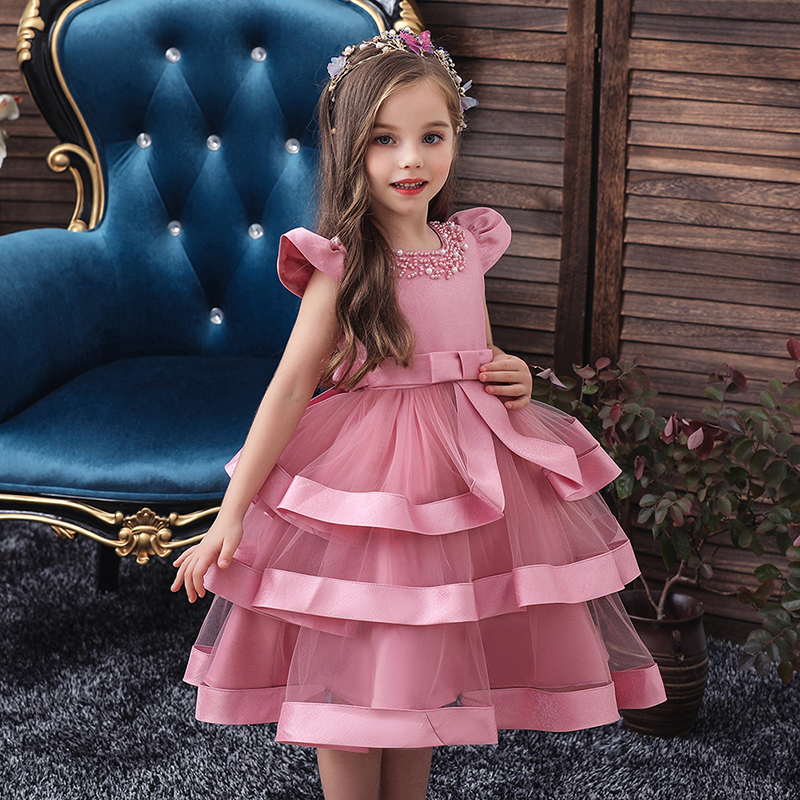 2021 High quality Kids Girl Cake Tutu Flower Dress Children Party Wedding Formal Dress for Girl Princess First