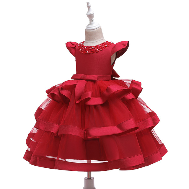 2021 High quality Kids Girl Cake Tutu Flower Dress Children Party Wedding Formal Dress for Girl Princess First