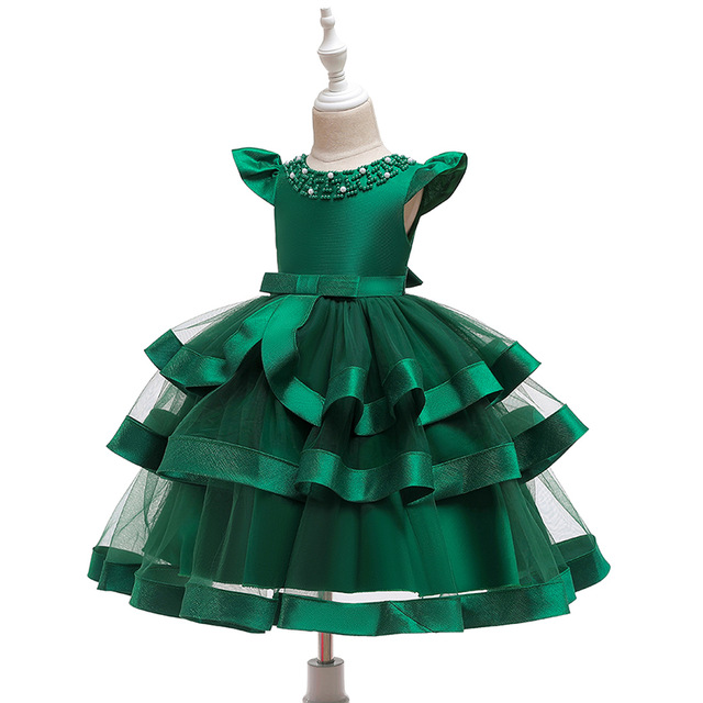 2021 High quality Kids Girl Cake Tutu Flower Dress Children Party Wedding Formal Dress for Girl Princess First