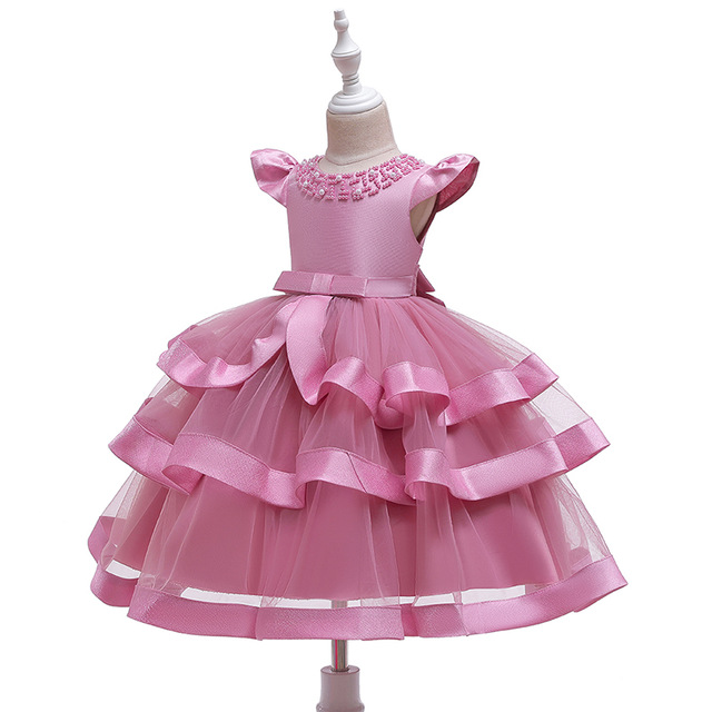 2021 High quality Kids Girl Cake Tutu Flower Dress Children Party Wedding Formal Dress for Girl Princess First
