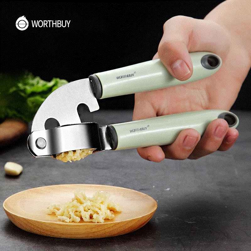 2021 High quality WORTHBUY Stainless Steel Garlic Press Ginger Chopper Kitchen Vegetable Tools Garlic Grinder Crusher With Plastic Handle