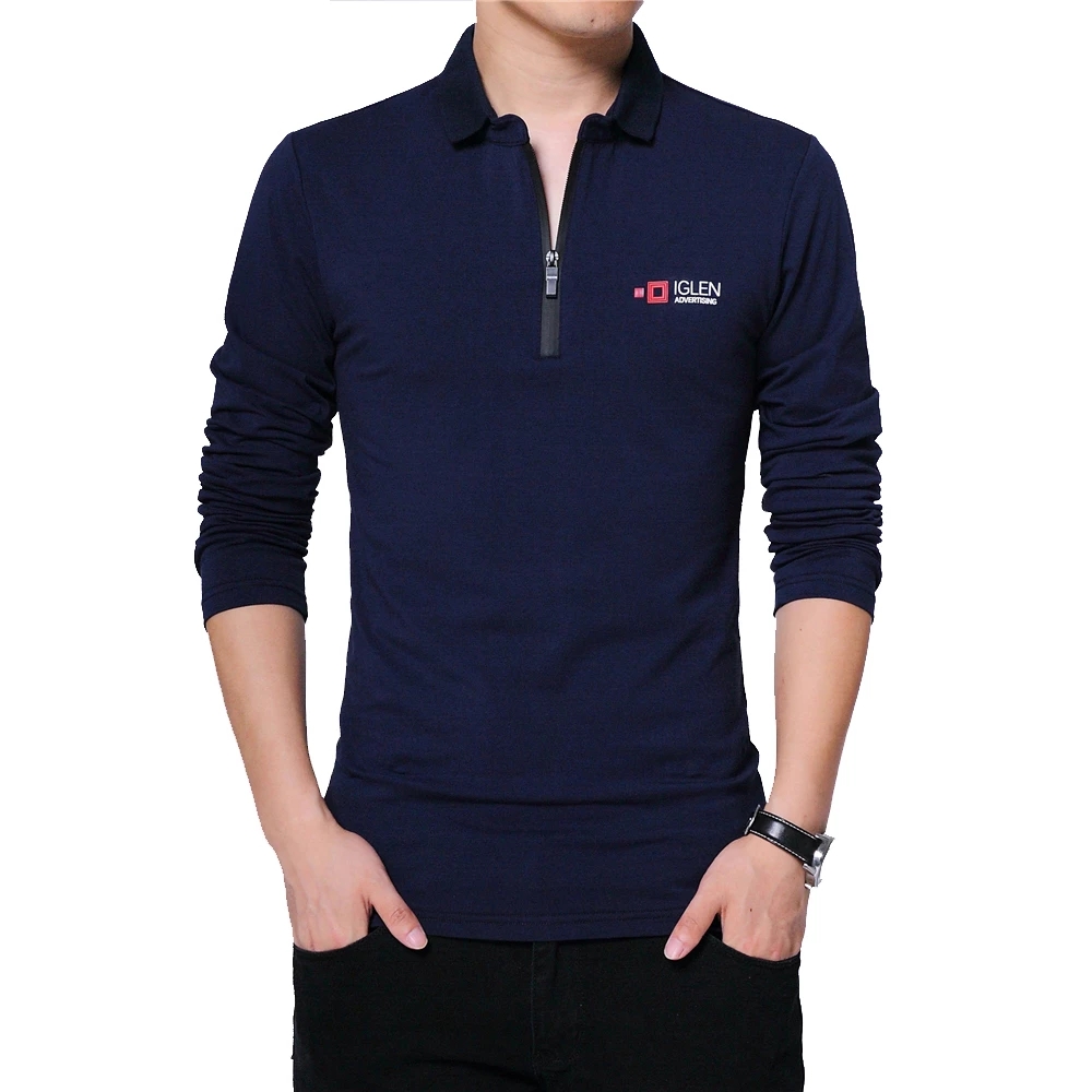 High quality Autumn Men Long Sleeve Zipper Collar Print Casual Tshirt Cotton Slim Fit T-shirt Men Clothing