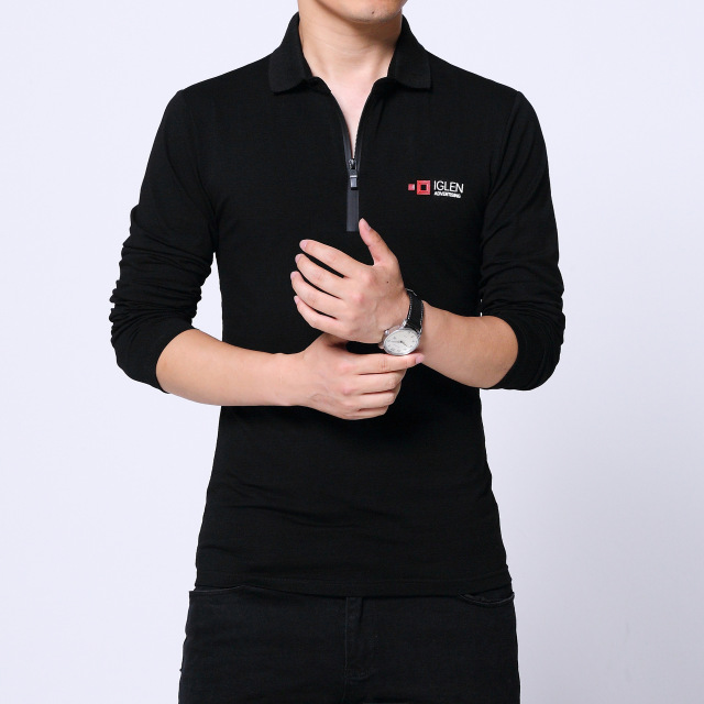 High quality Autumn Men Long Sleeve Zipper Collar Print Casual Tshirt Cotton Slim Fit T-shirt Men Clothing