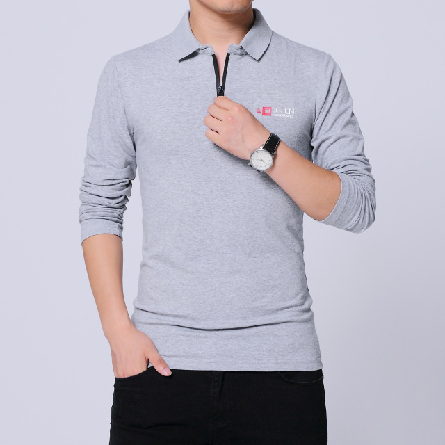 High quality Autumn Men Long Sleeve Zipper Collar Print Casual Tshirt Cotton Slim Fit T-shirt Men Clothing