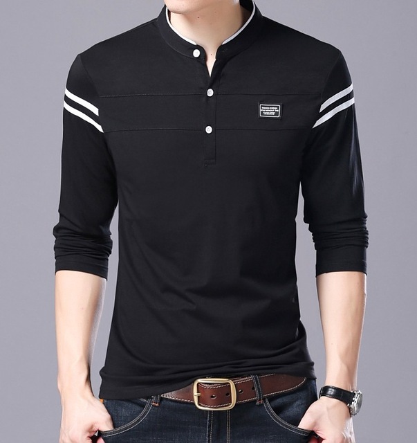 High quality Men T Shirt Man Long Sleeve tshirt Men's Clothing Mandarin Collar T-Shirts Tops and Tees Male Tshirts
