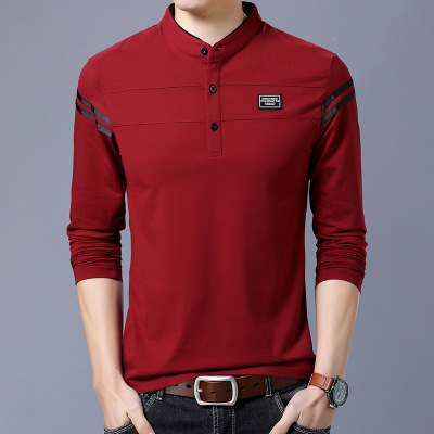 High quality Men T Shirt Man Long Sleeve tshirt Men's Clothing Mandarin Collar T-Shirts Tops and Tees Male Tshirts