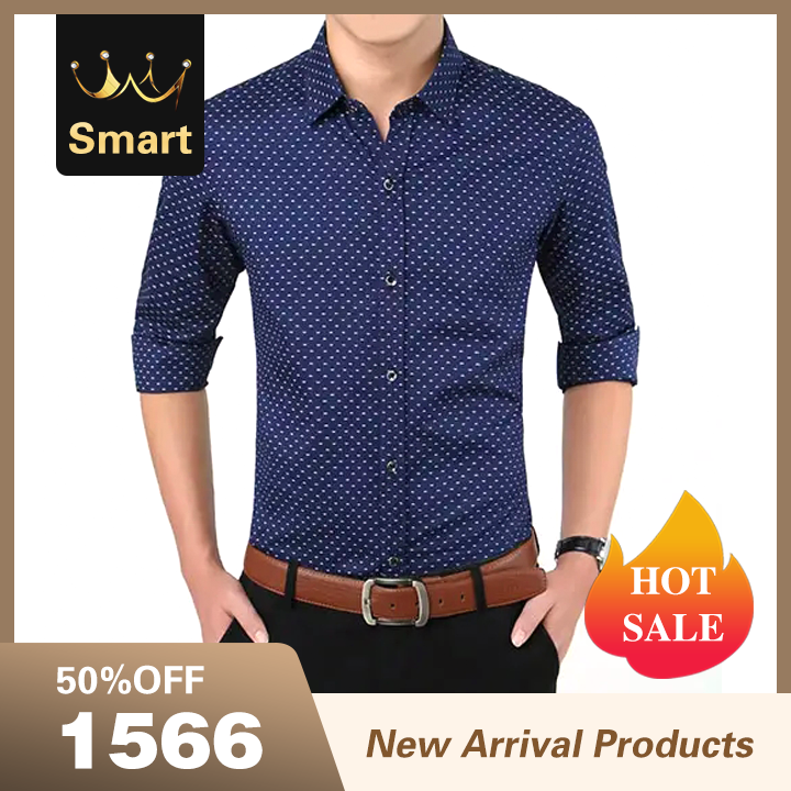 2021 High quality Autumn Men Clothes Slim Fit Men Long Sleeve Shirt Men Polka Dot Casual Men Shirt