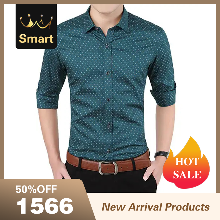 2021 High quality Autumn Men Clothes Slim Fit Men Long Sleeve Shirt Men Polka Dot Casual Men Shirt