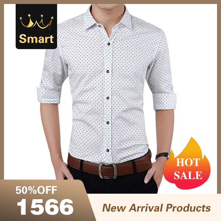 2021 High quality Autumn Men Clothes Slim Fit Men Long Sleeve Shirt Men Polka Dot Casual Men Shirt
