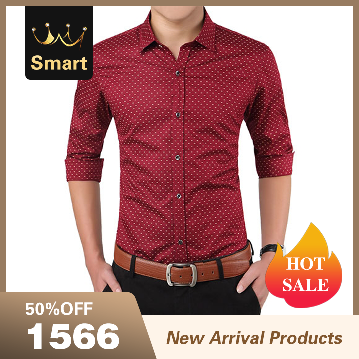 2021 High quality Autumn Men Clothes Slim Fit Men Long Sleeve Shirt Men Polka Dot Casual Men Shirt