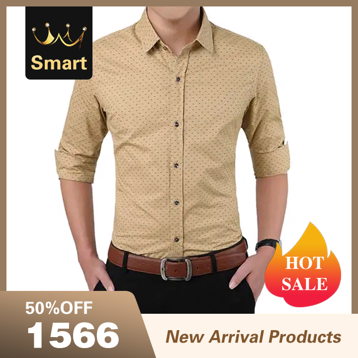 2021 High quality Autumn Men Clothes Slim Fit Men Long Sleeve Shirt Men Polka Dot Casual Men Shirt