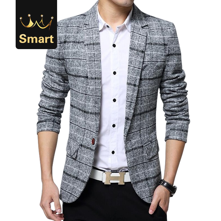 High quality Blazer Mens knitting Plaid Suit Casual Silm Social Business men jacket Coat