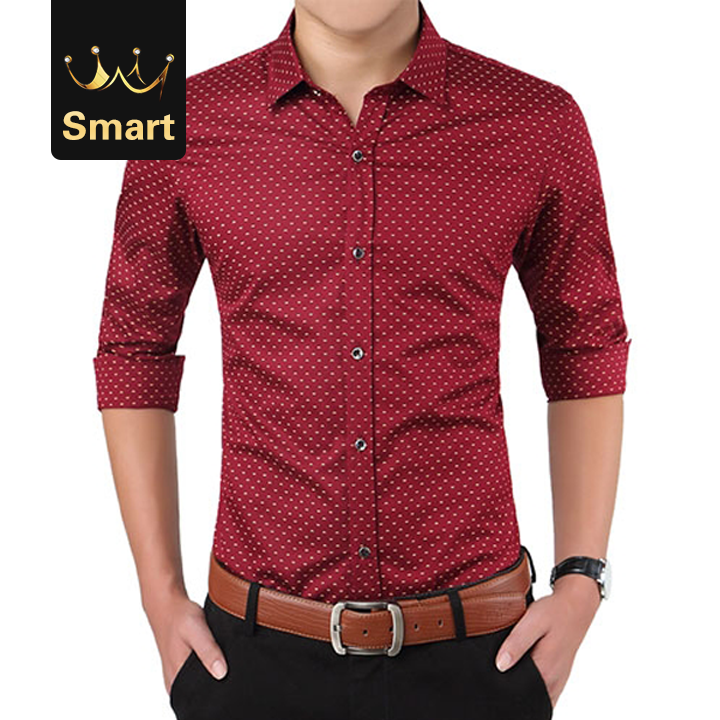 2021 High quality Autumn Men Clothes Slim Fit Men Long Sleeve Shirt Men Polka Dot Casual Men Shirt