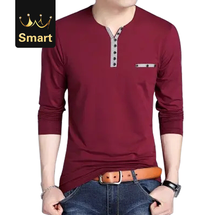 High quality Men Long Sleeve Men's T-shirt Fashion Slim Fit V-neck Casual Male Tshirt
