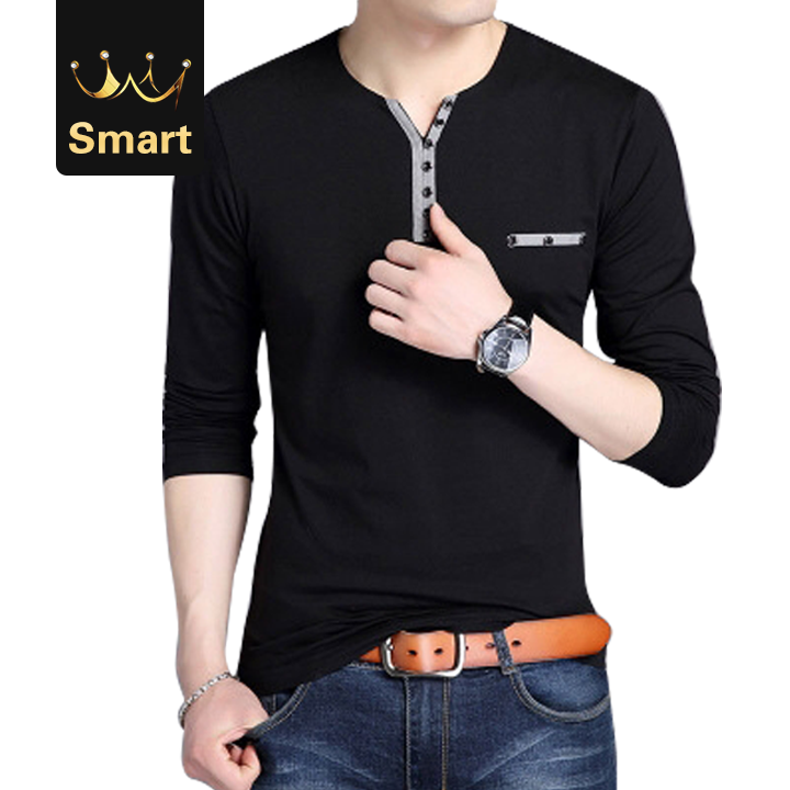 High quality Men Long Sleeve Men's T-shirt Fashion Slim Fit V-neck Casual Male Tshirt