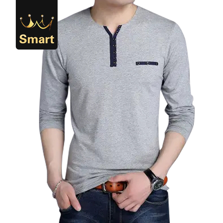 High quality Men Long Sleeve Men's T-shirt Fashion Slim Fit V-neck Casual Male Tshirt